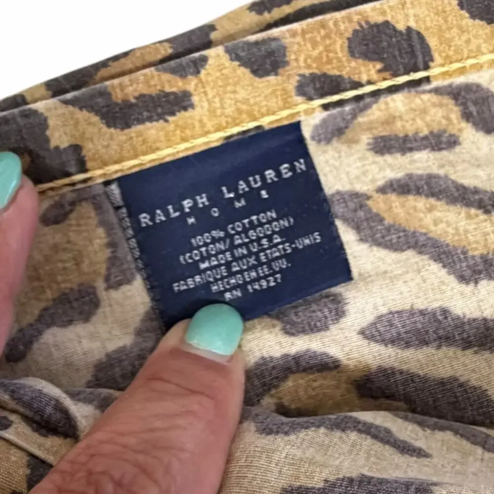 VTG Ralph Lauren Aragon Leopard Print Queen Flat Sheet Made in USA Cotton 90s #1